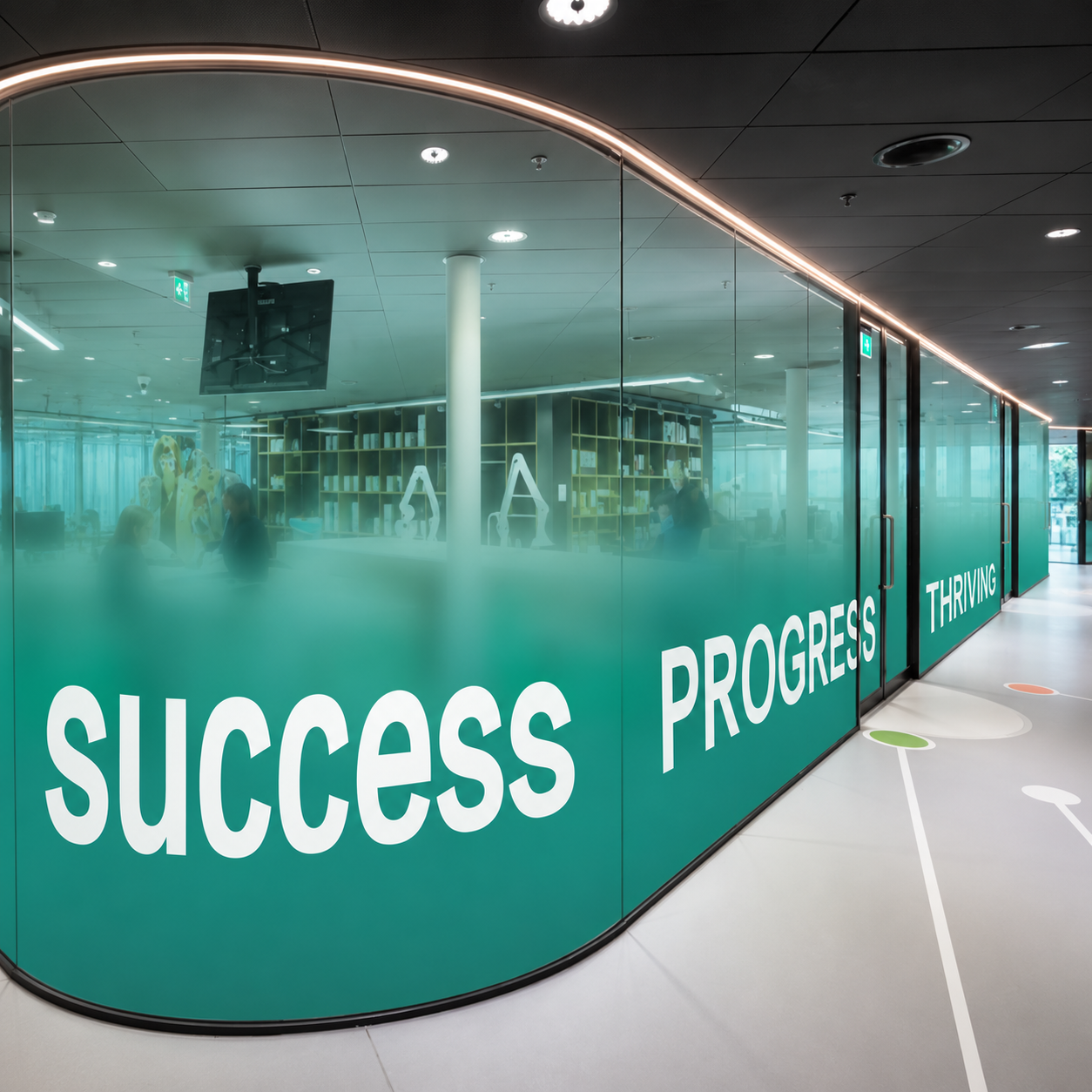 Curved Frosted Glass Film with Motivational Typography