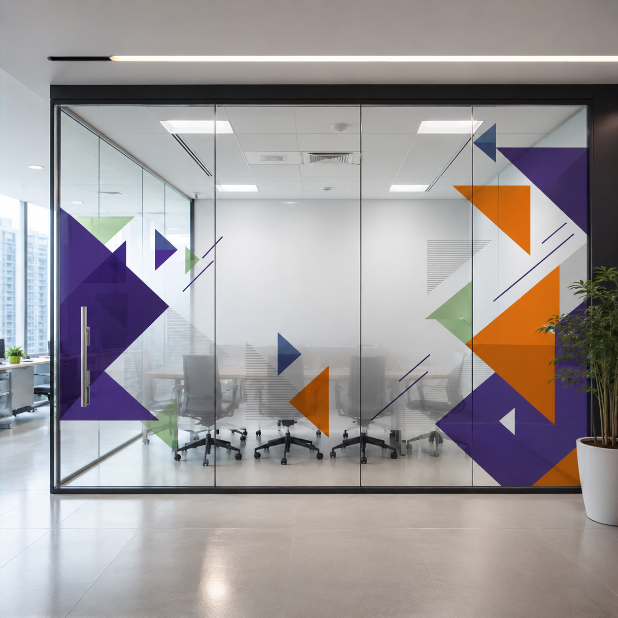 Modern Geometric Frosted Glass Film for Office Interiors