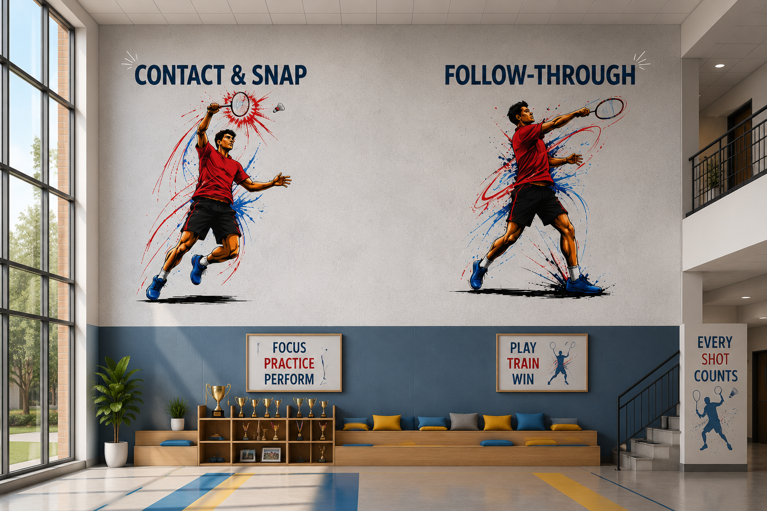 Badminton Sports Wall Mural for Schools & Sports Academies