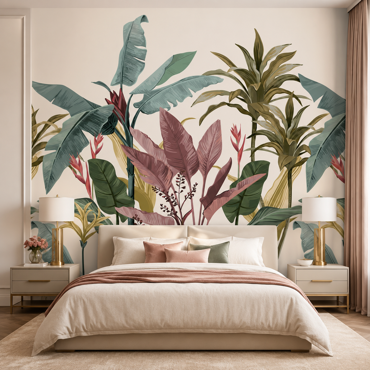 Luxury Tropical Botanical Wallpaper – Premium Bedroom Wall Mural