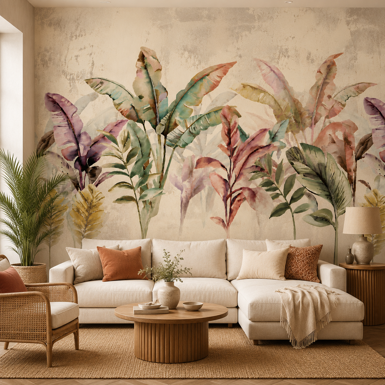 Watercolor Tropical Botanical Wallpaper – Premium Nature-Inspired Wall Mural