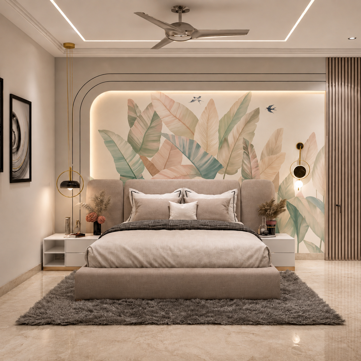 Pastel Tropical Banana Leaves Wallpaper | Soft Botanical Wall Mural