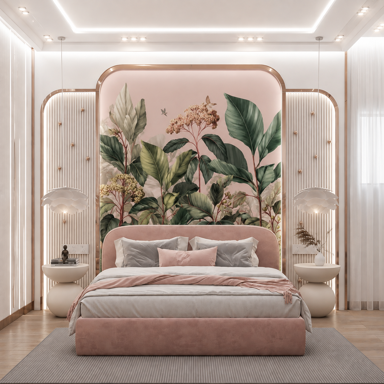 Blush Pink Tropical Botanical Wallpaper | Premium Leaf Wall Mural