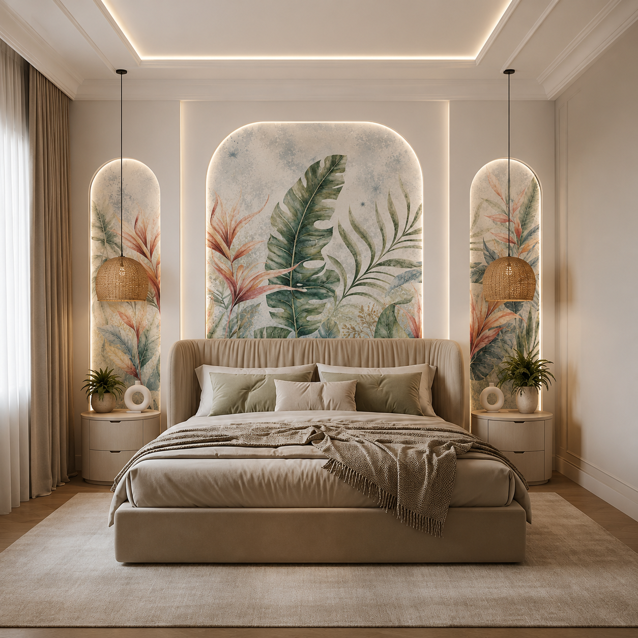 Watercolor Tropical Botanical Wallpaper | Luxury Floral Leaf Wall Mural