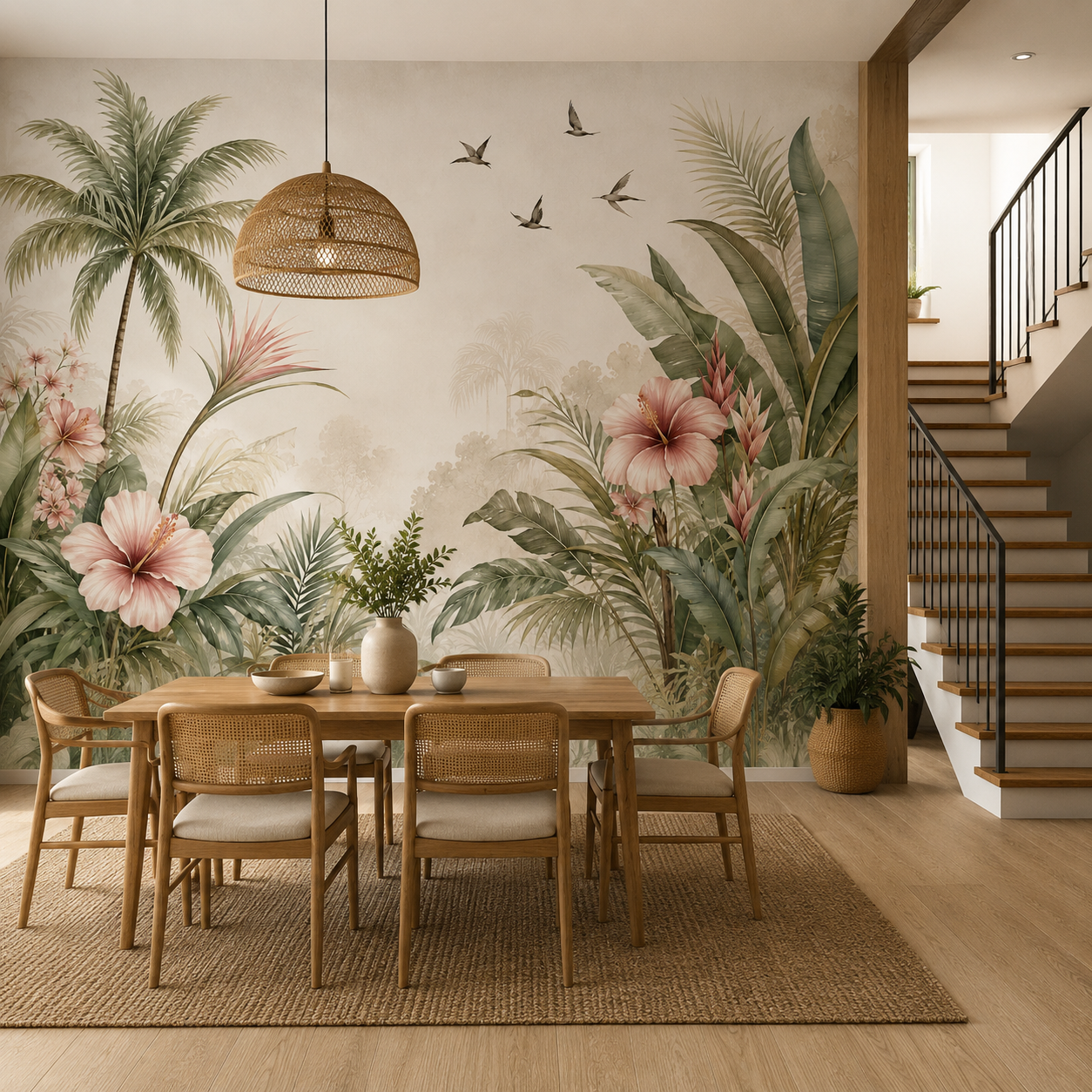 Vintage Tropical Hibiscus Wallpaper | Elegant Botanical Wall Mural