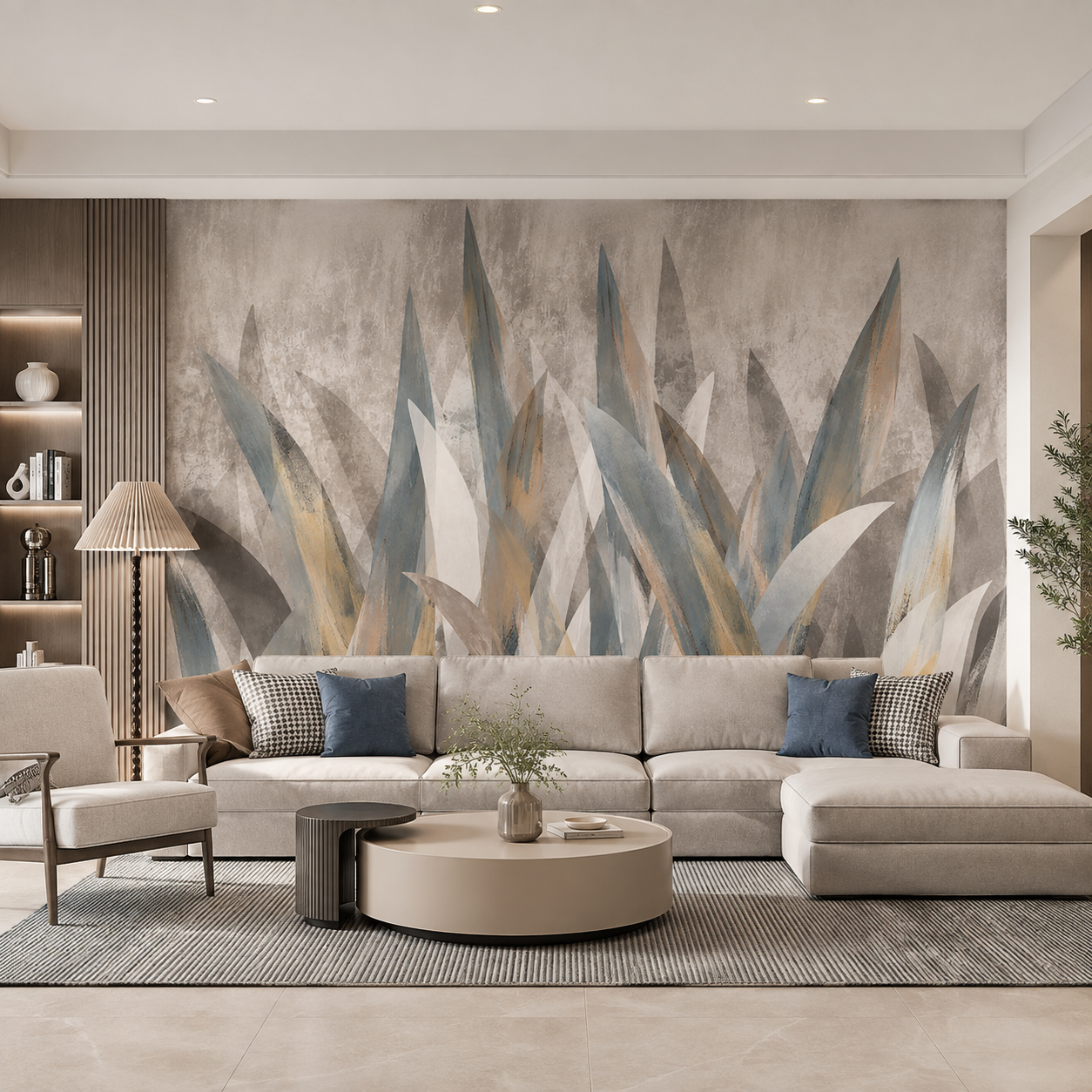 Abstract Botanical Leaves Wallpaper | Modern Neutral Wall Mural