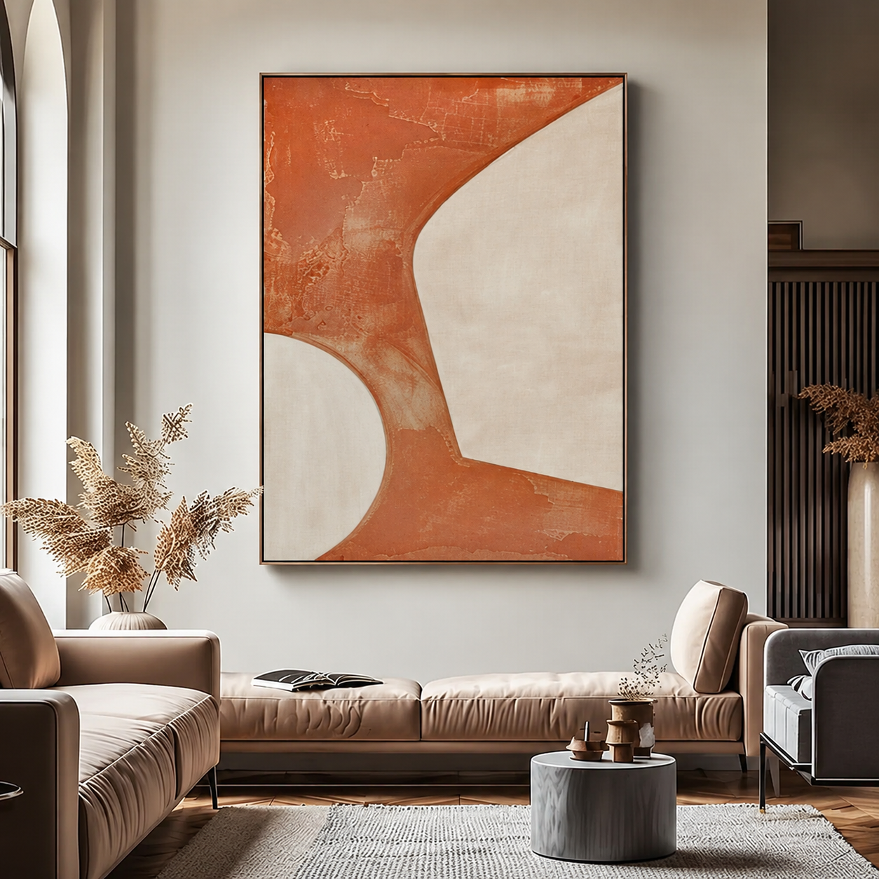 Modern Terracotta Abstract Canvas Wall Art | Minimalist Contemporary Painting