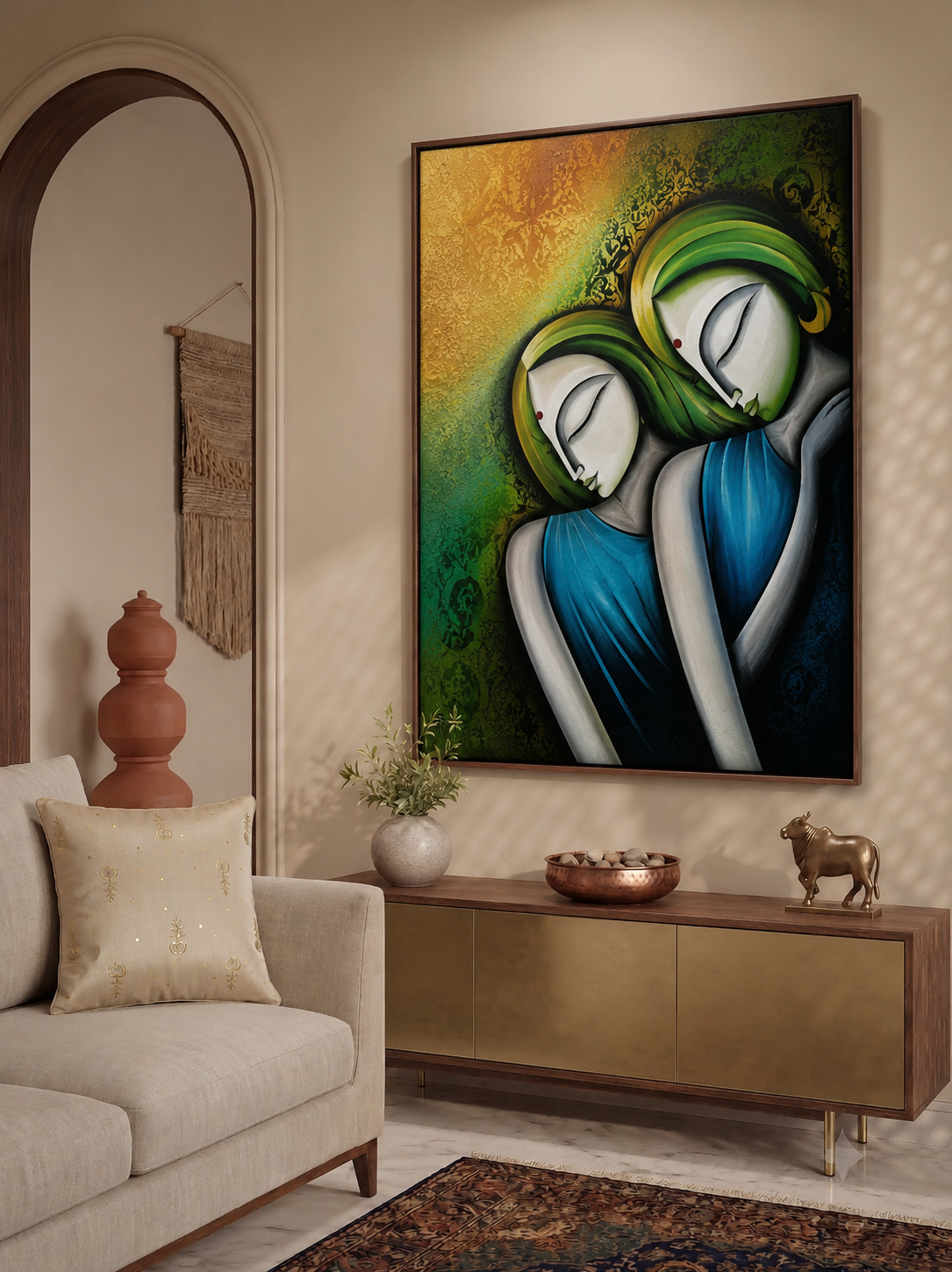 Traditional Folk Horse Canvas Wall Art | Vintage Ethnic Decorative Painting