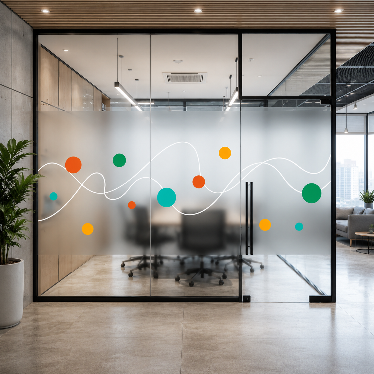AirProtect Decorative Frosted Glass Film with Wave Pattern