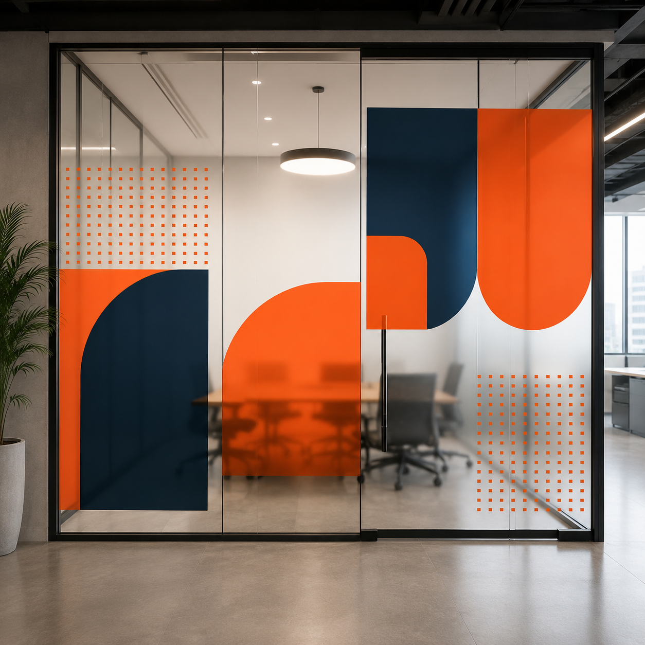 Modern Geometric Frosted Glass Film for Office Partitions