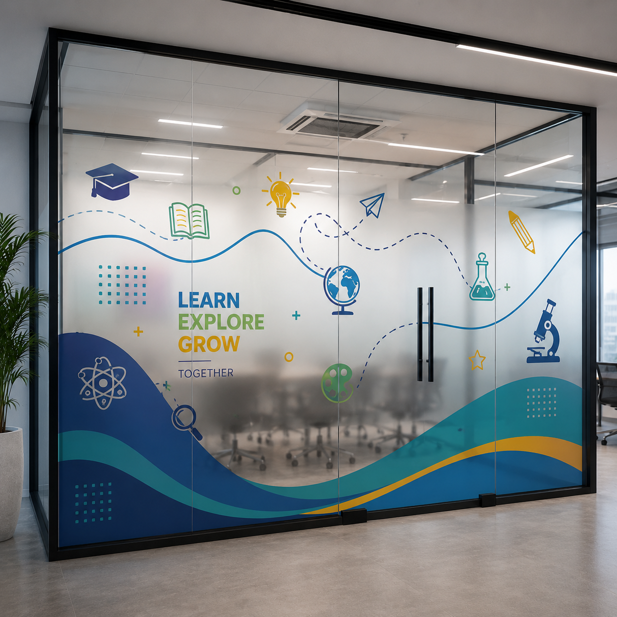Education Theme Frosted Glass Film for Schools & Learning Spaces