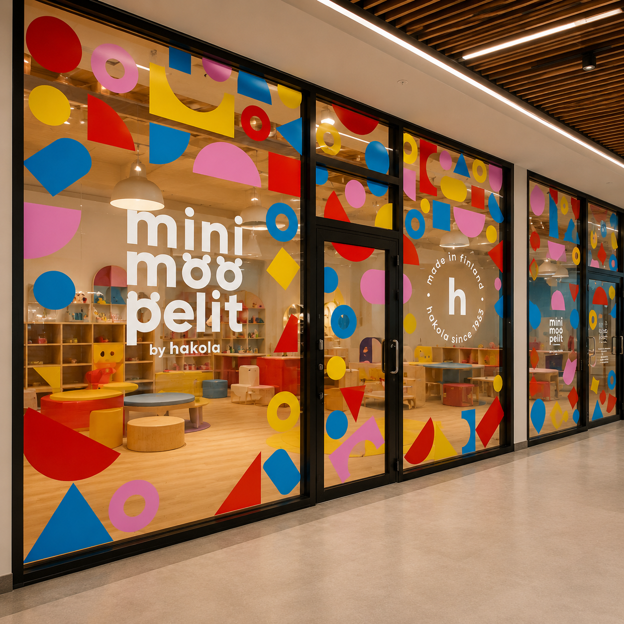 Kids Play School Decorative Glass Film with Colorful Geometric Design