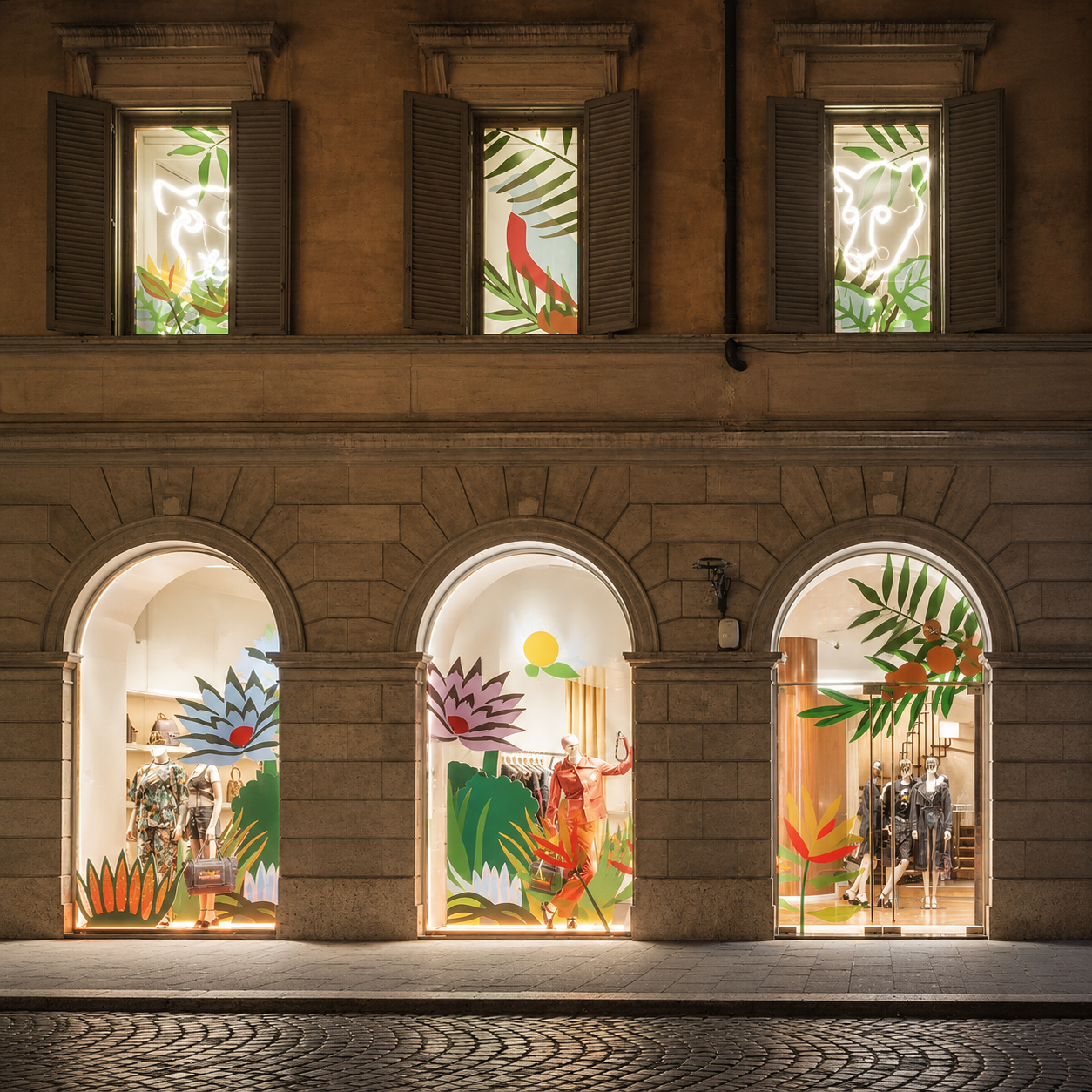 Retail Store Window Glass Film with Tropical Graphics