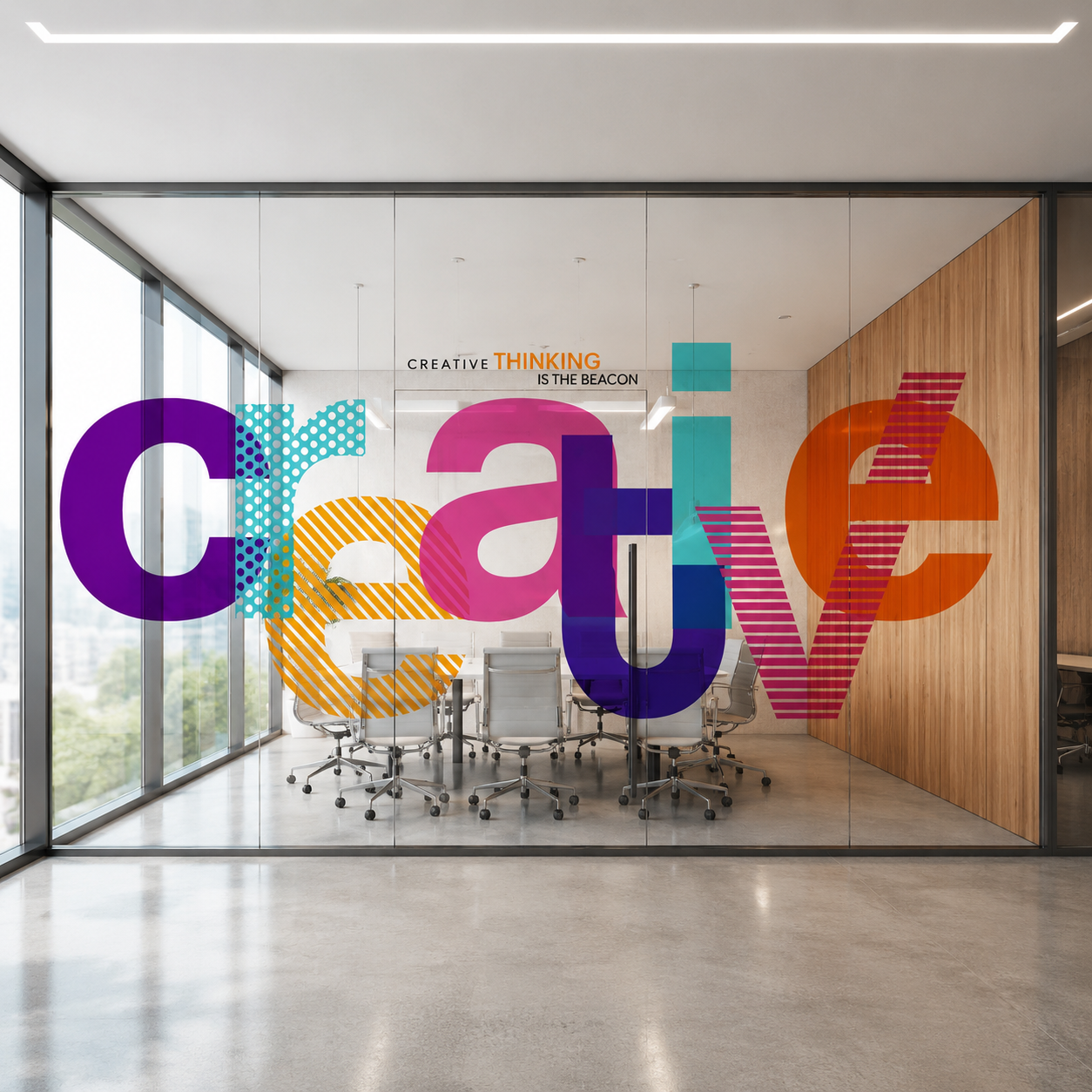 Creative Office Glass Film with Typography Design