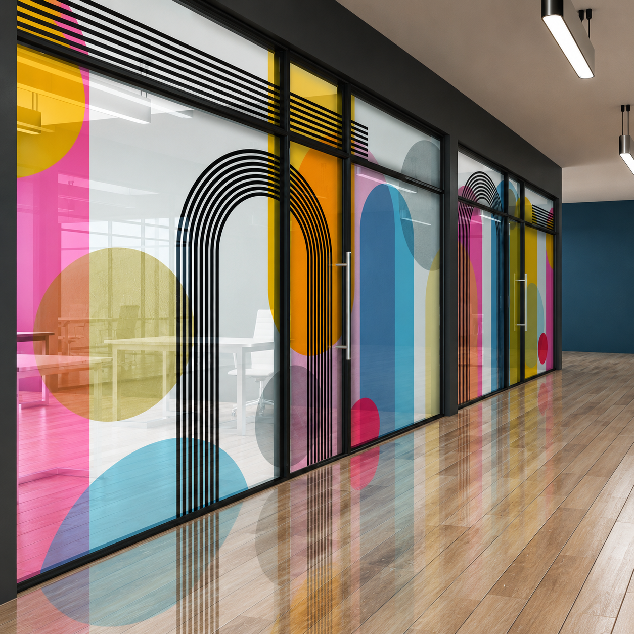 Modern Abstract Geometric Glass Film for Office Partitions