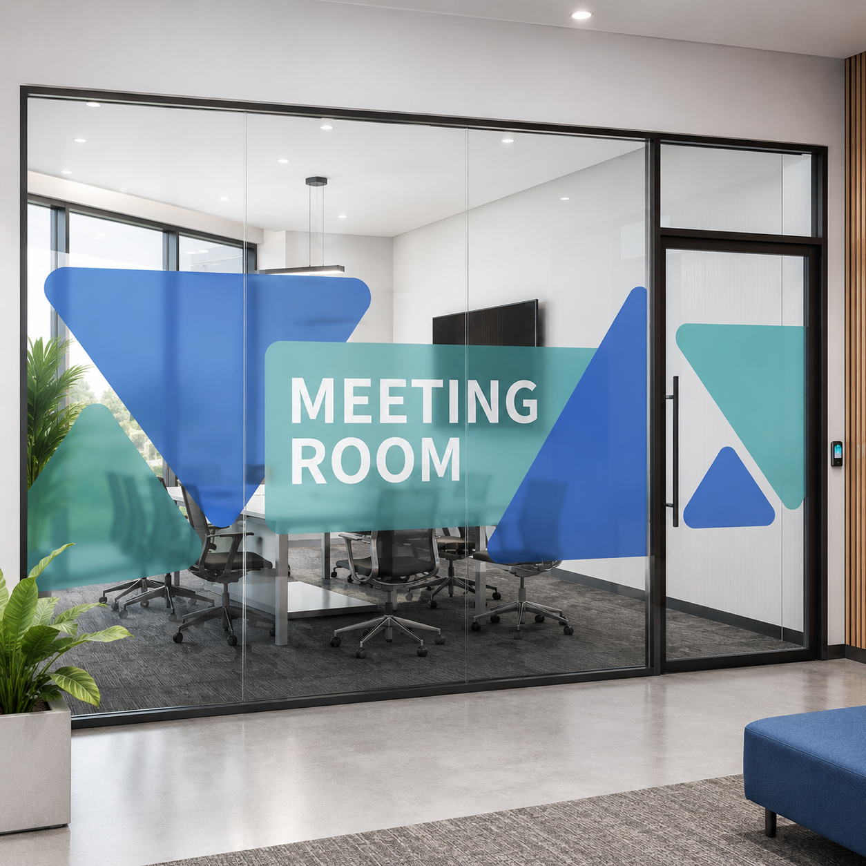 Meeting Room Frosted Glass Film with Modern Geometric Design