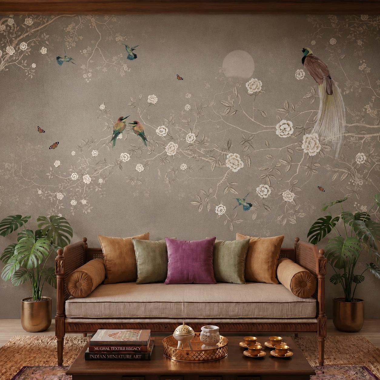Vintage Oriental Bird & Blossom Wallpaper – Luxury Botanical Wall Mural