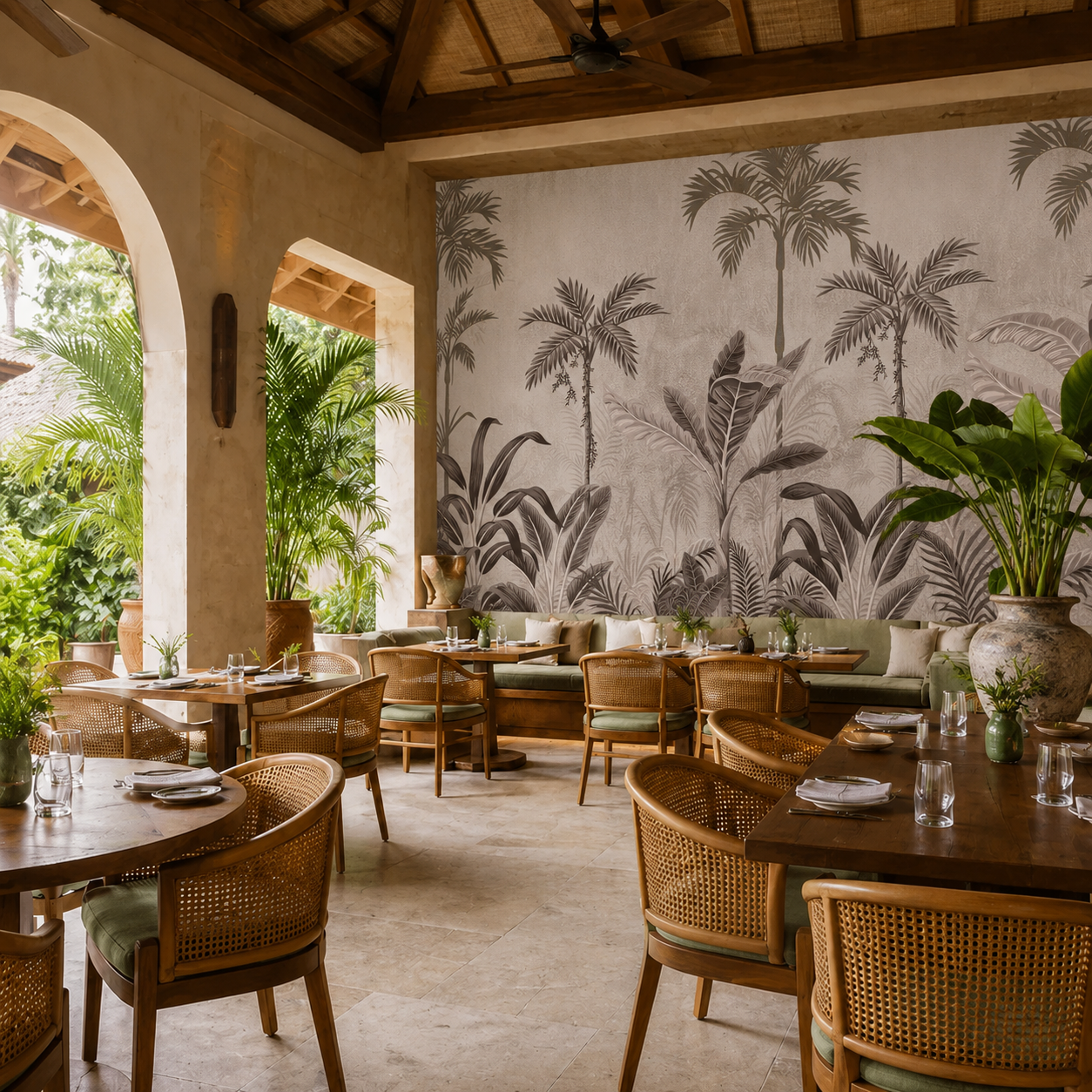 Vintage Tropical Palm Botanical Wallpaper – Luxury Monochrome Wall Mural