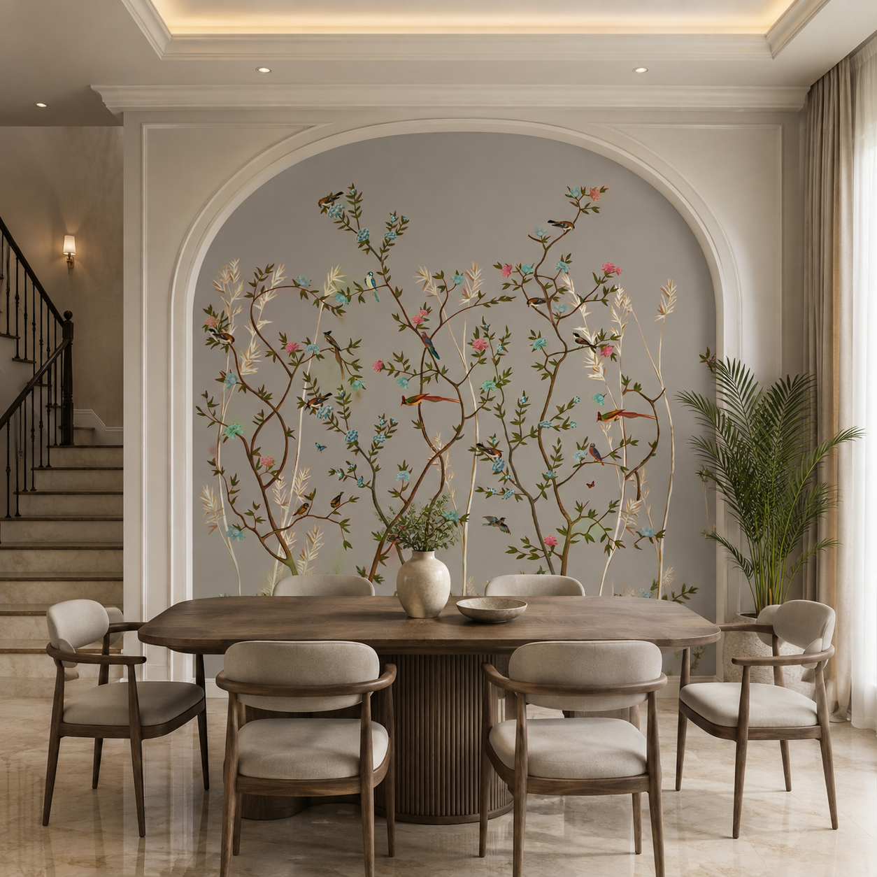 Sky Blue Botanical Birds Wallpaper – Luxury Nature Wall Mural