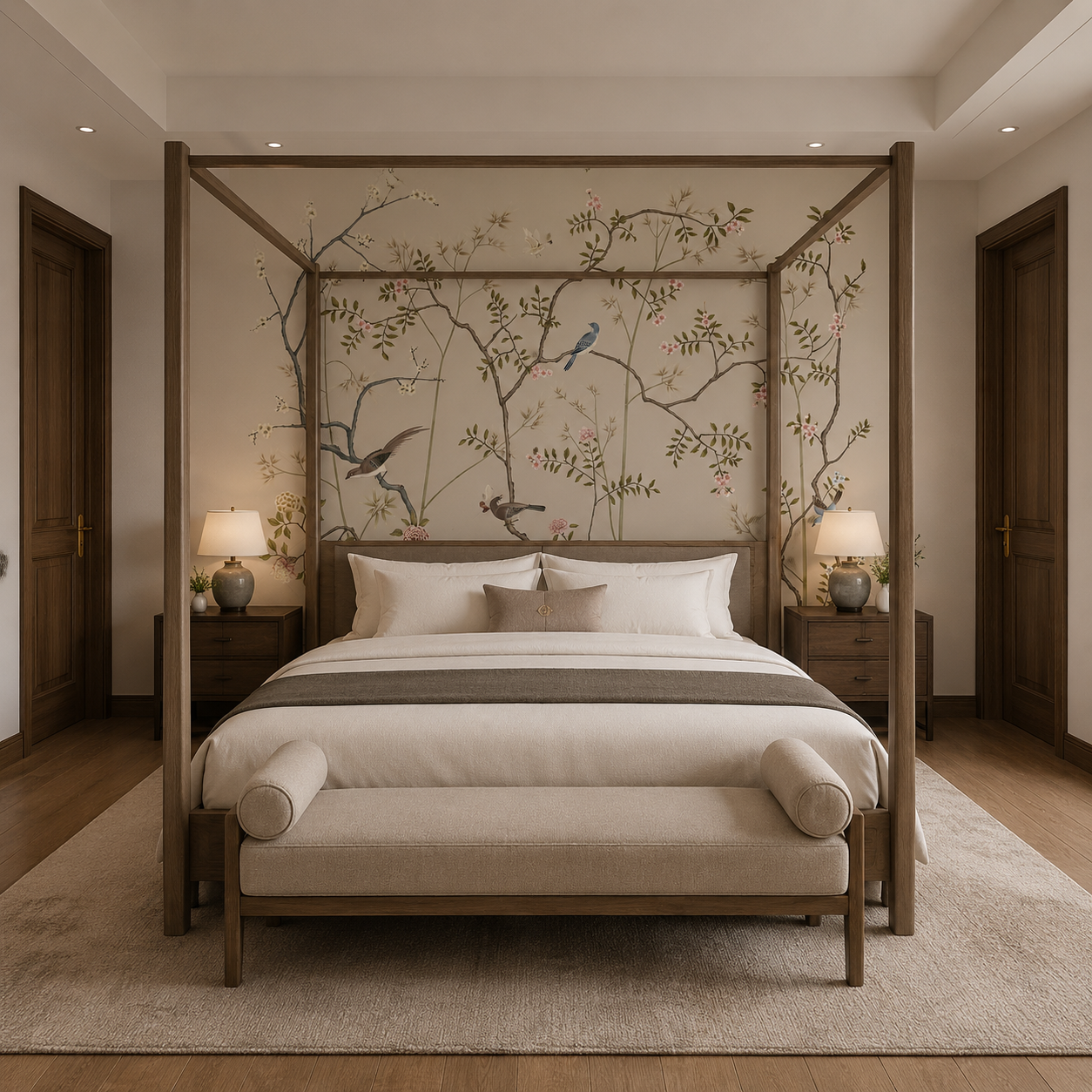 Elegant Chinoiserie Birds & Blossom Wallpaper – Luxury Botanical Wall Mural