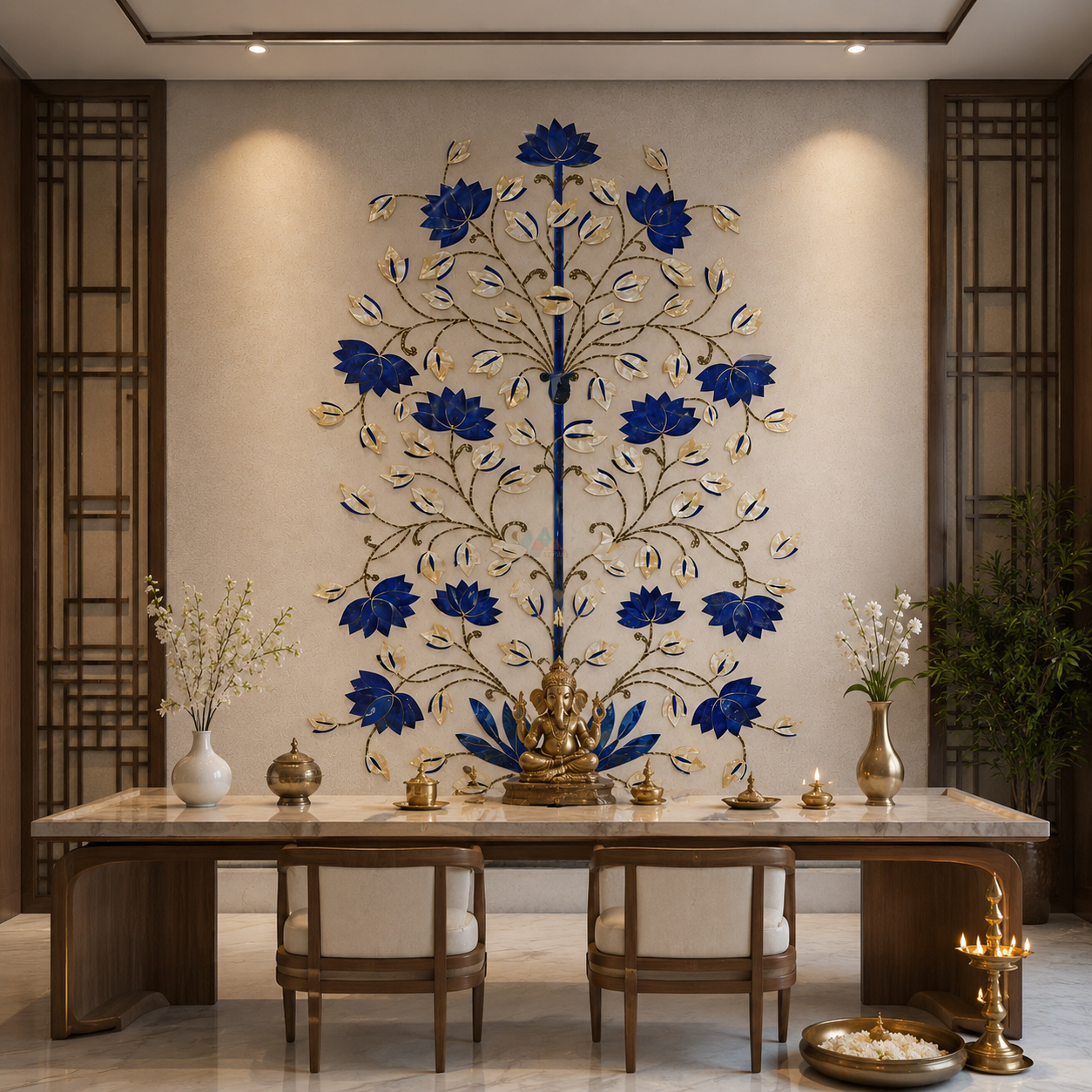 Blue Lotus Tree Temple Wallpaper | Luxury Spiritual Wall Mural