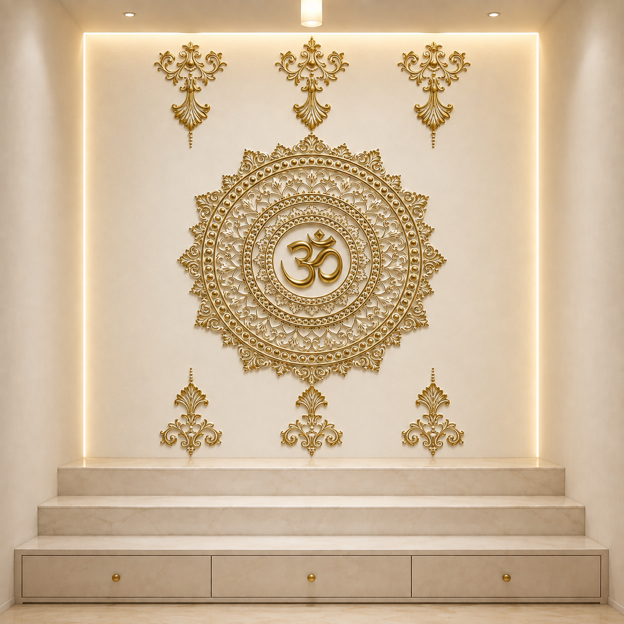 Luxury Gold Embossed Om Mandala Wallpaper | Premium Spiritual Wall Mural