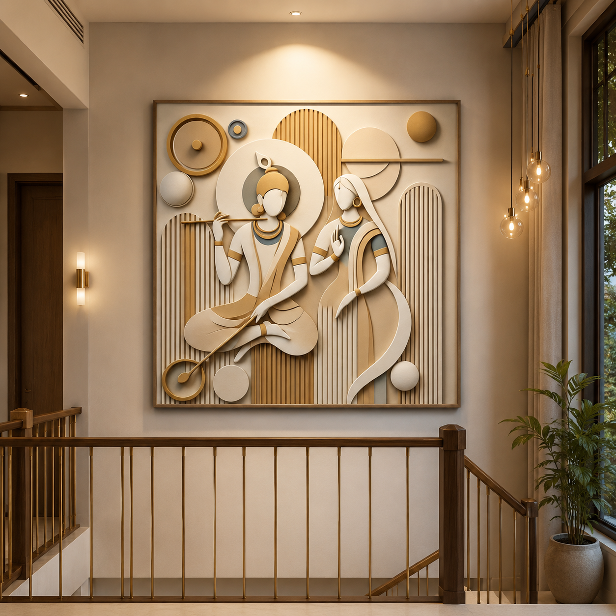 Modern Radha Krishna 3D Relief Wall Art Painting | Luxury Spiritual Framed Artwork