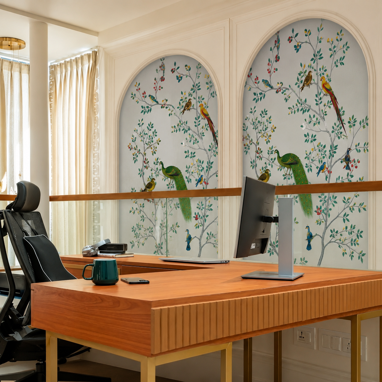 Luxury Chinoiserie Peacock & Botanical Wallpaper – Premium Nature Wall Mural
