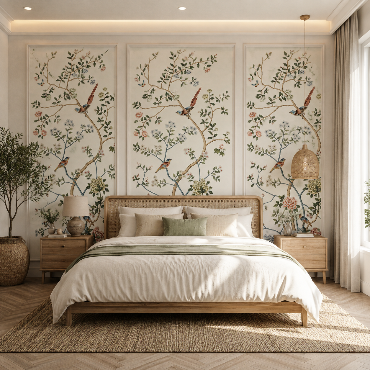 Elegant Chinoiserie Floral & Bird Wallpaper – Luxury Botanical Wall Mural
