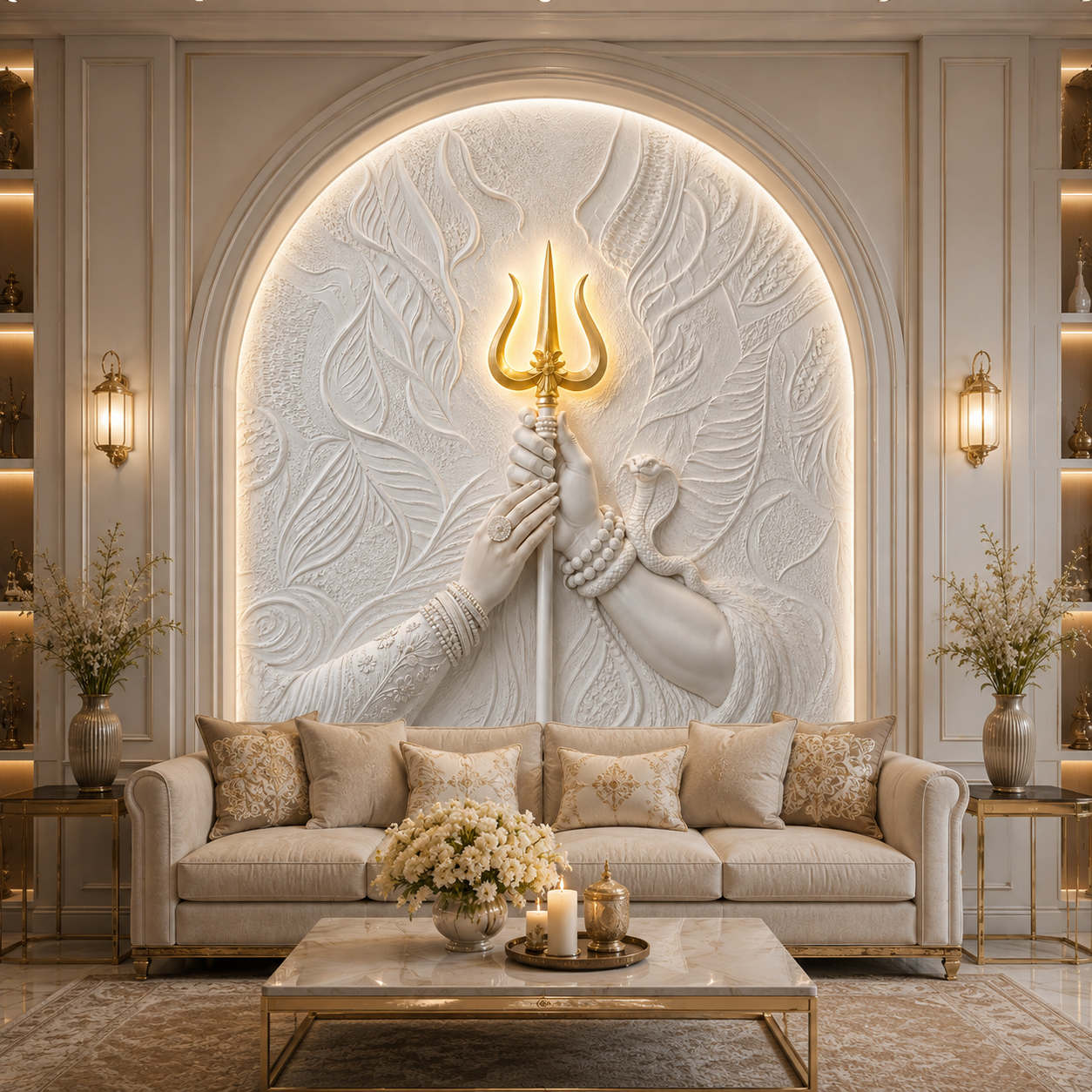 Divine Trishul 3D Emboss Wallpaper | Luxury Shiva-Inspired Wall Mural