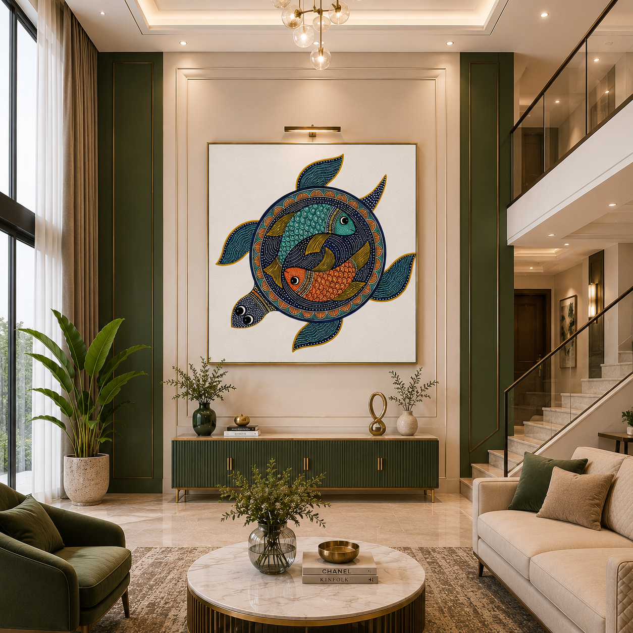 Madhubani Turtle & Fish Wall Art Painting Madhubani Turtle Wall Painting