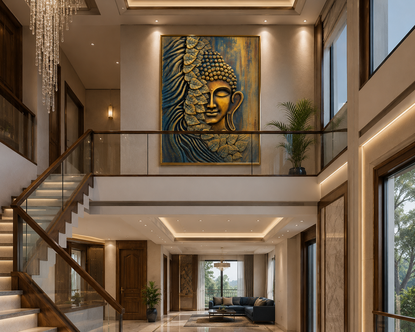 Golden Serenity Buddha – Luxury Textured Wall Art