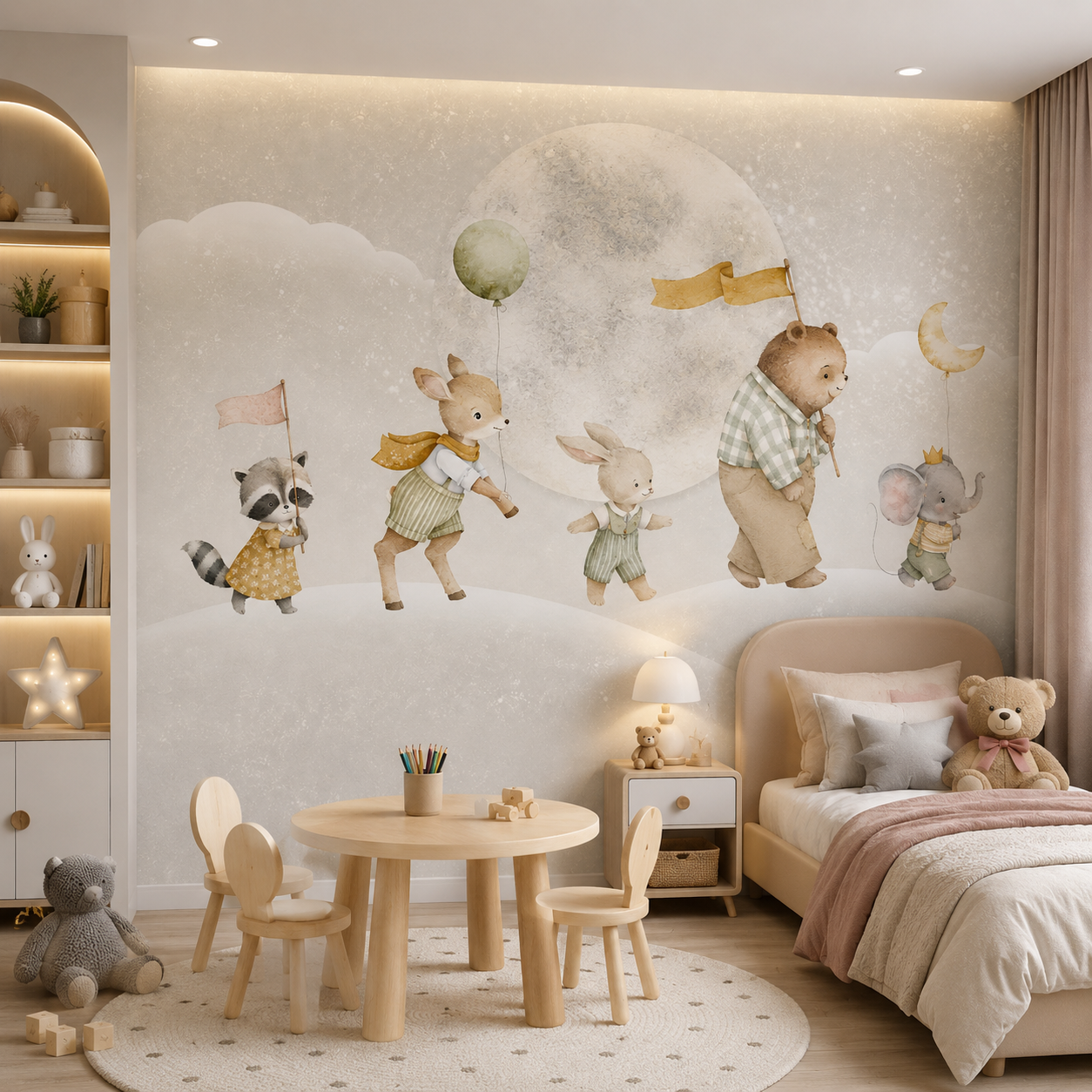 Moonlight Animal Parade Kids Wallpaper