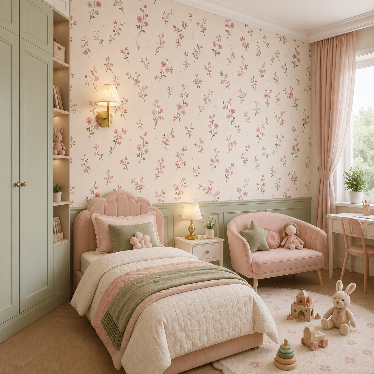Blush Blossom Floral Kids Wallpaper