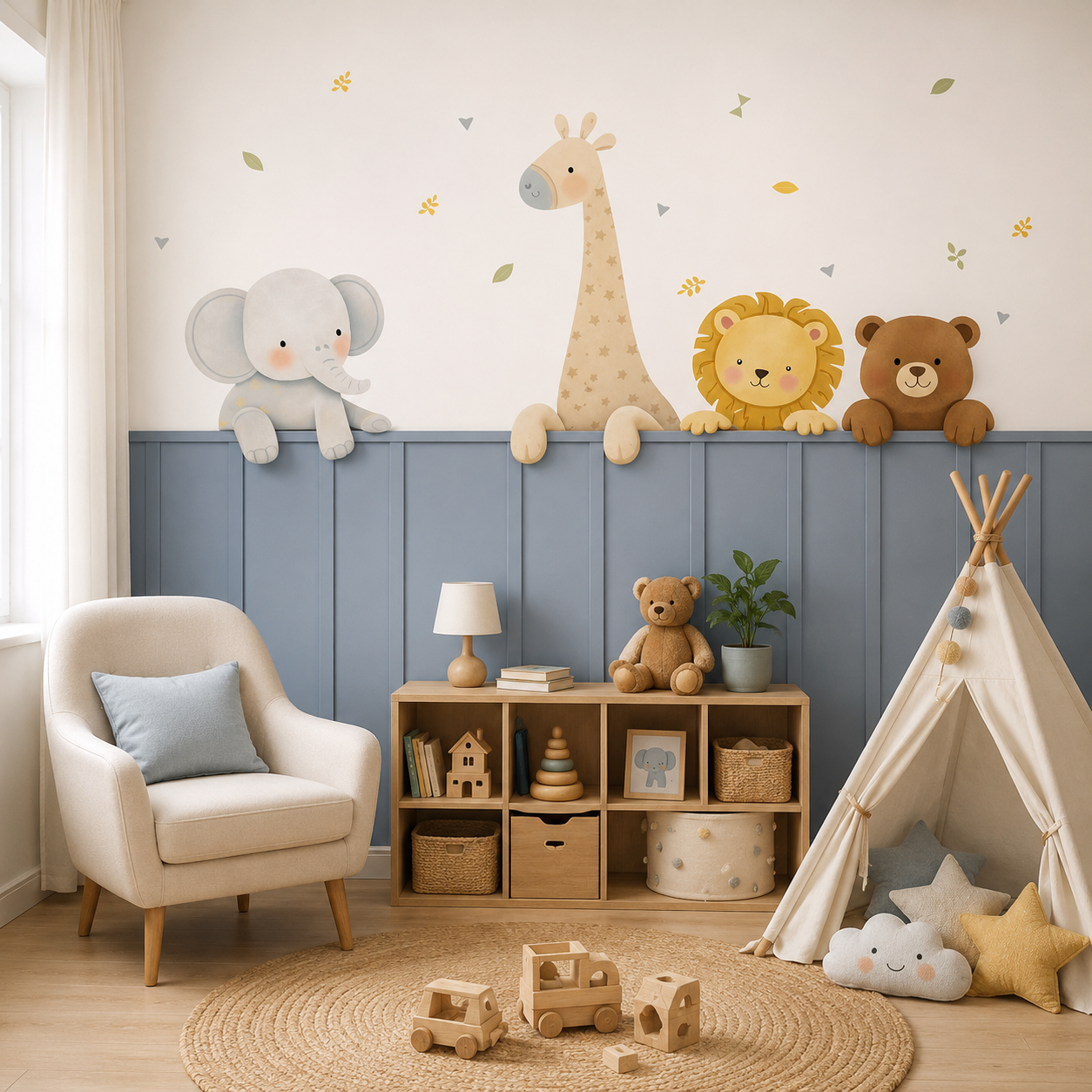 Cute Safari Animals Kids Room Wallpaper