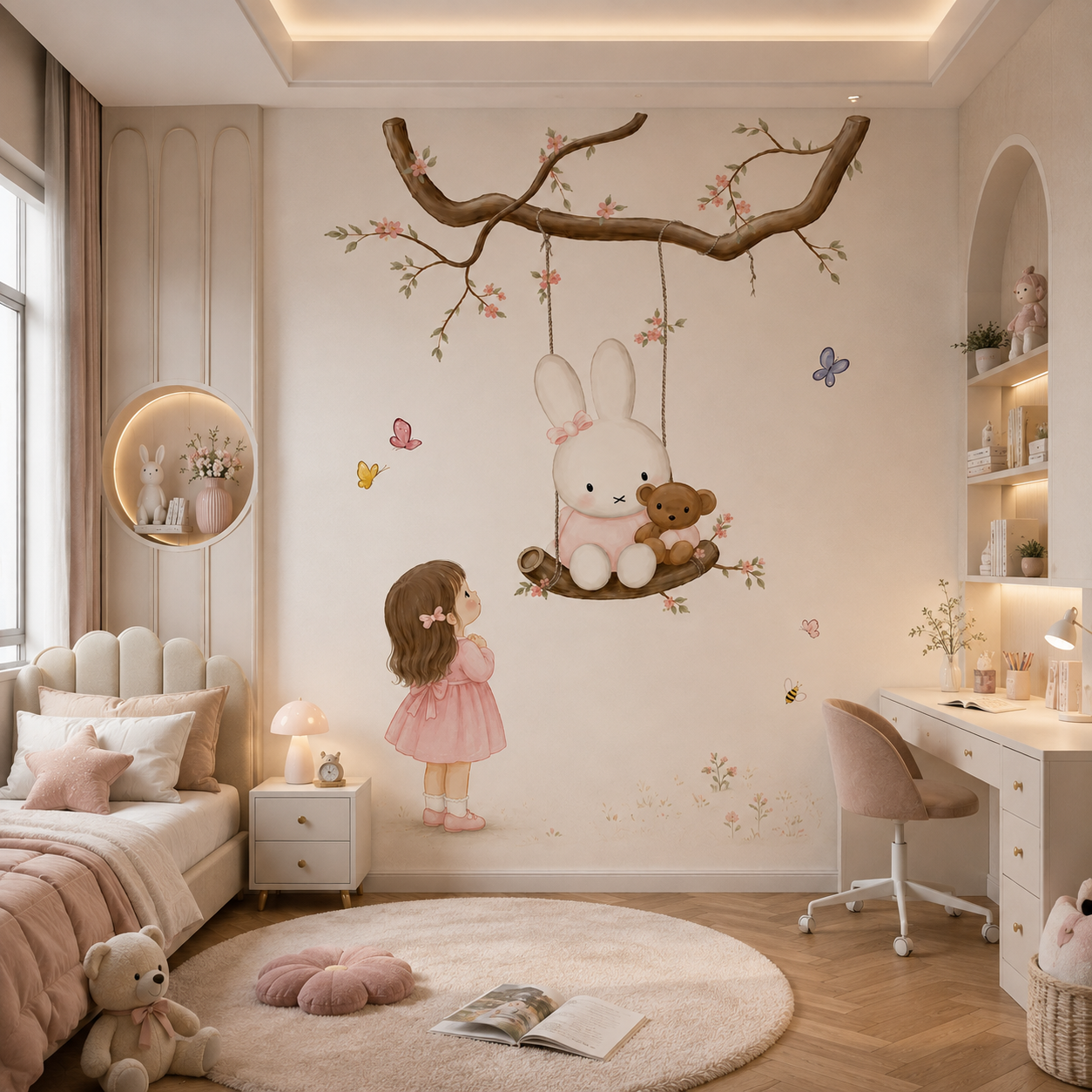 Dreamy Bunny Swing Kids Wallpaper