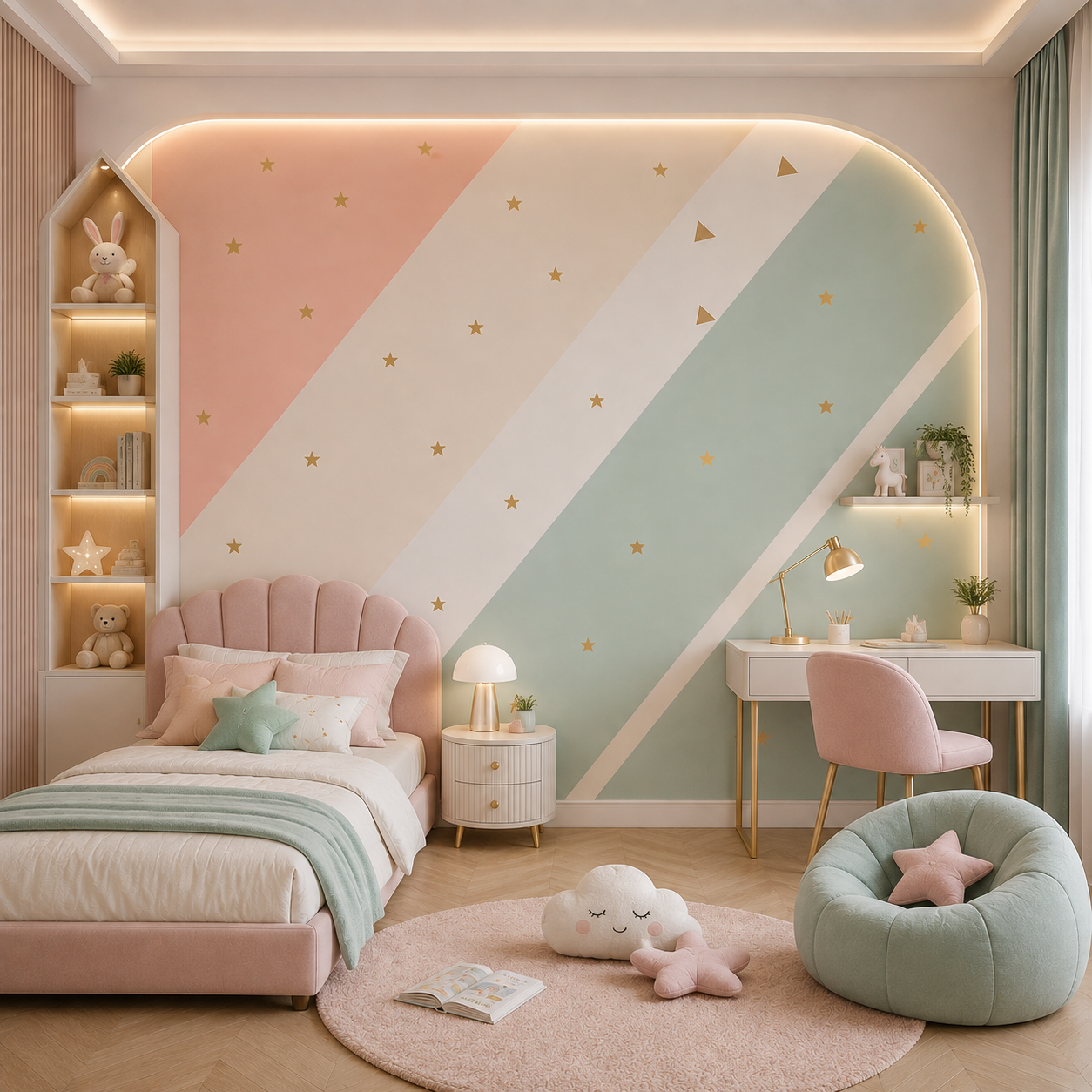 Pastel Starry Stripes Kids Wallpaper