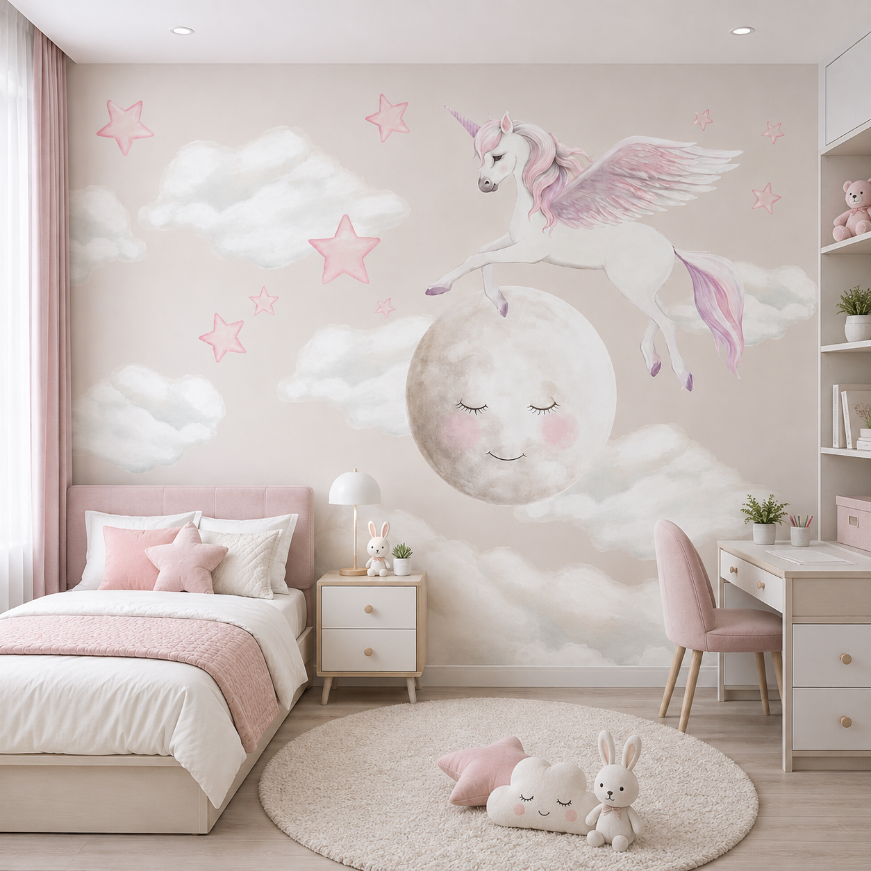 Dreamy Unicorn Moon Kids Wallpaper