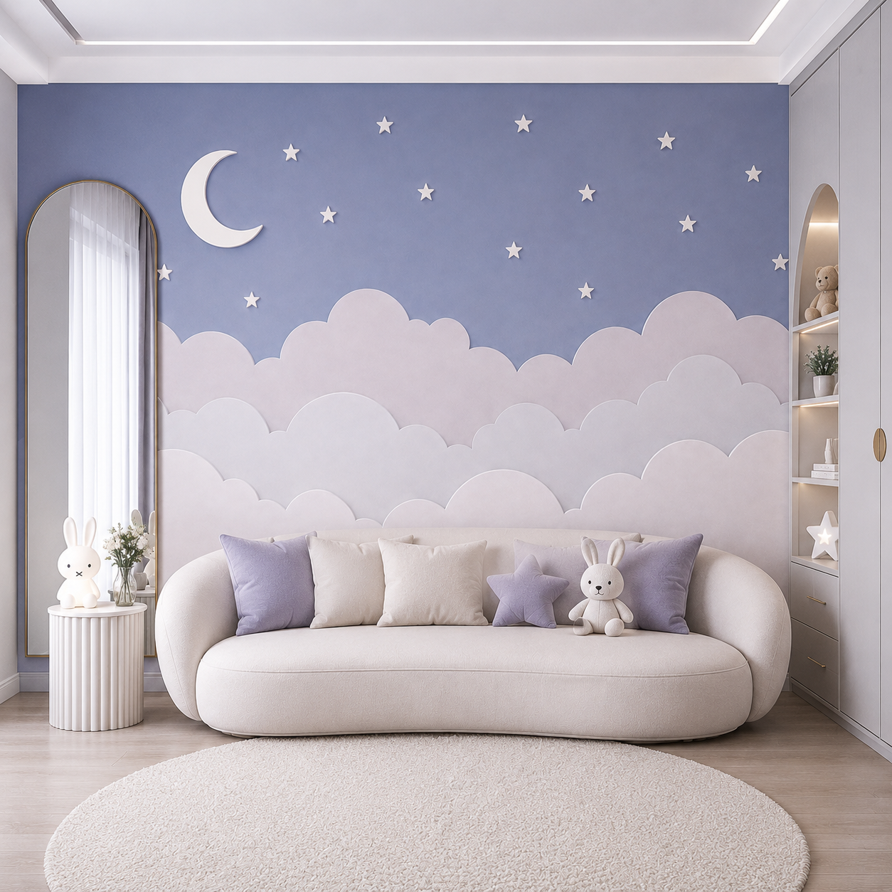 Dreamy Moon & Clouds Kids Room Wallpaper