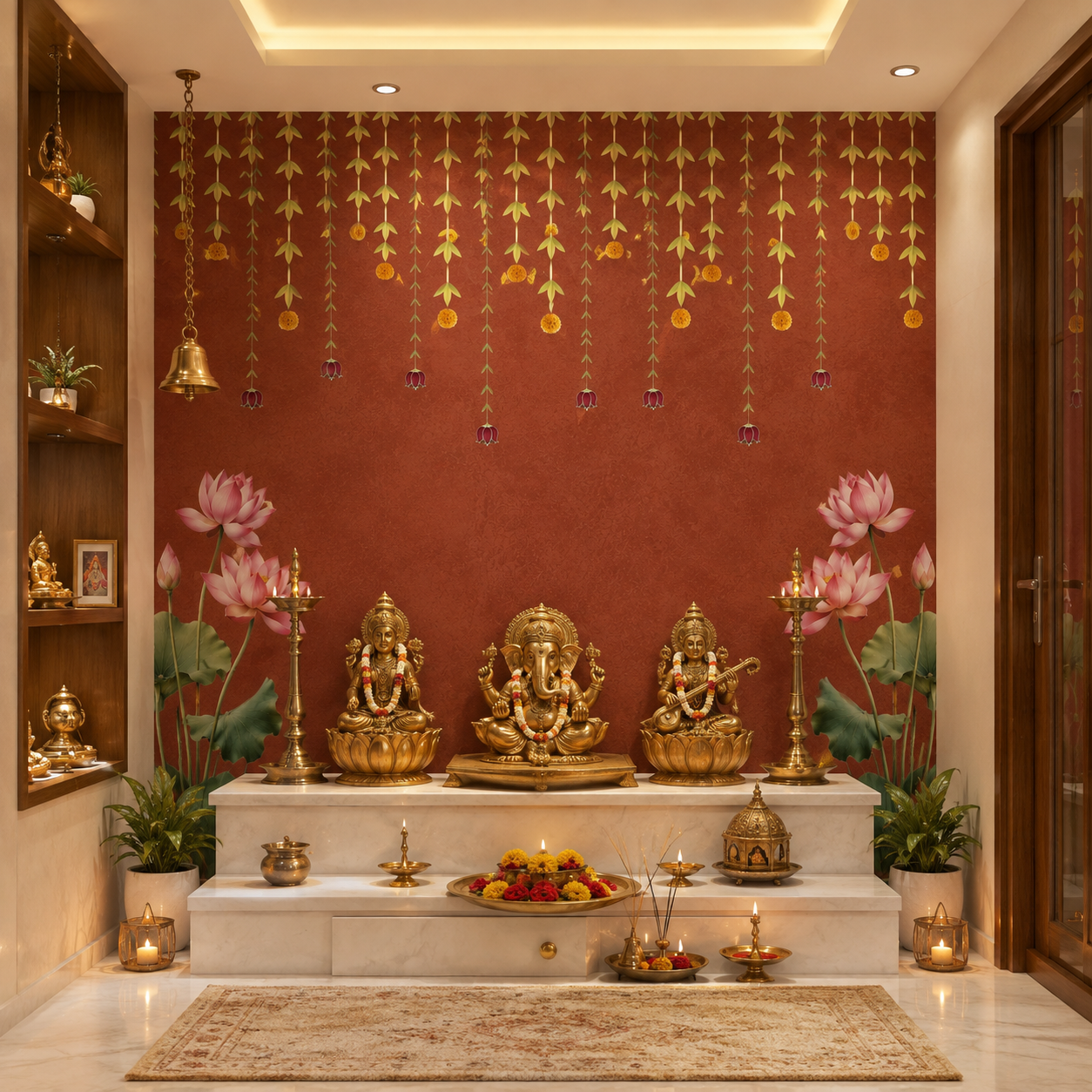 Terracotta Lotus Hanging Garden Wallpaper