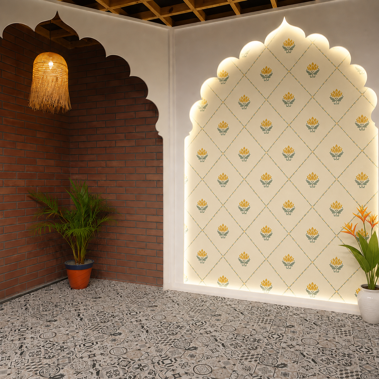 Royal Lotus Lattice Wallpaper