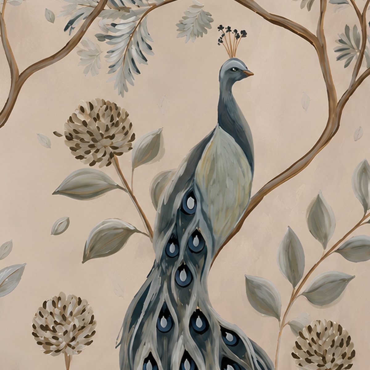 Elegant Peacock Botanical Wallpaper – Luxury Nature-Inspired Wall Mural thumb 4