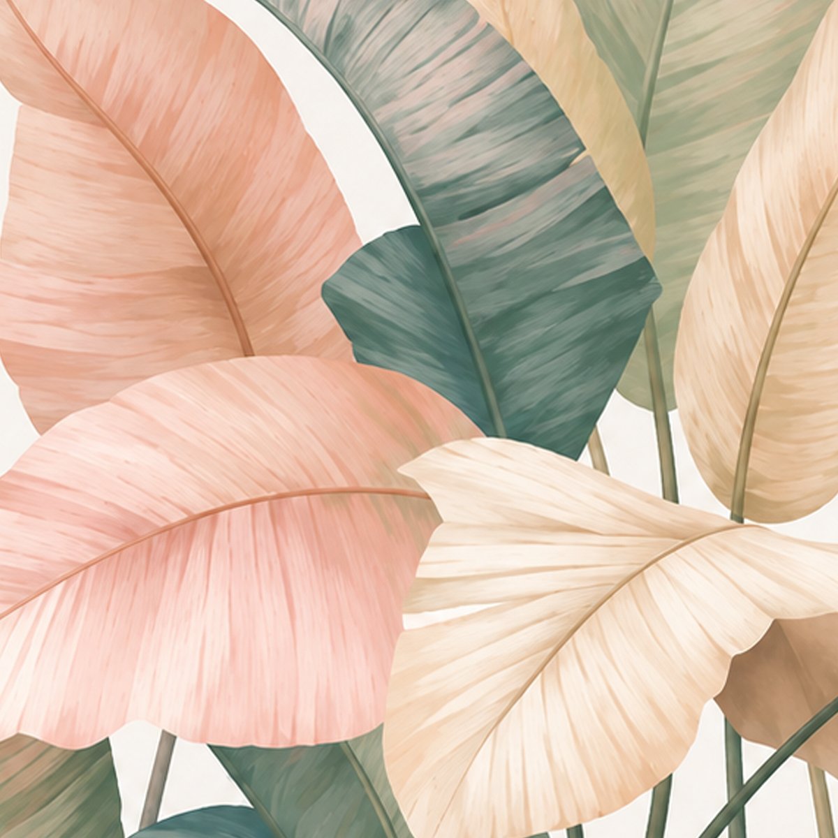 Pastel Tropical Banana Leaves Wallpaper | Soft Botanical Wall Mural thumb 2