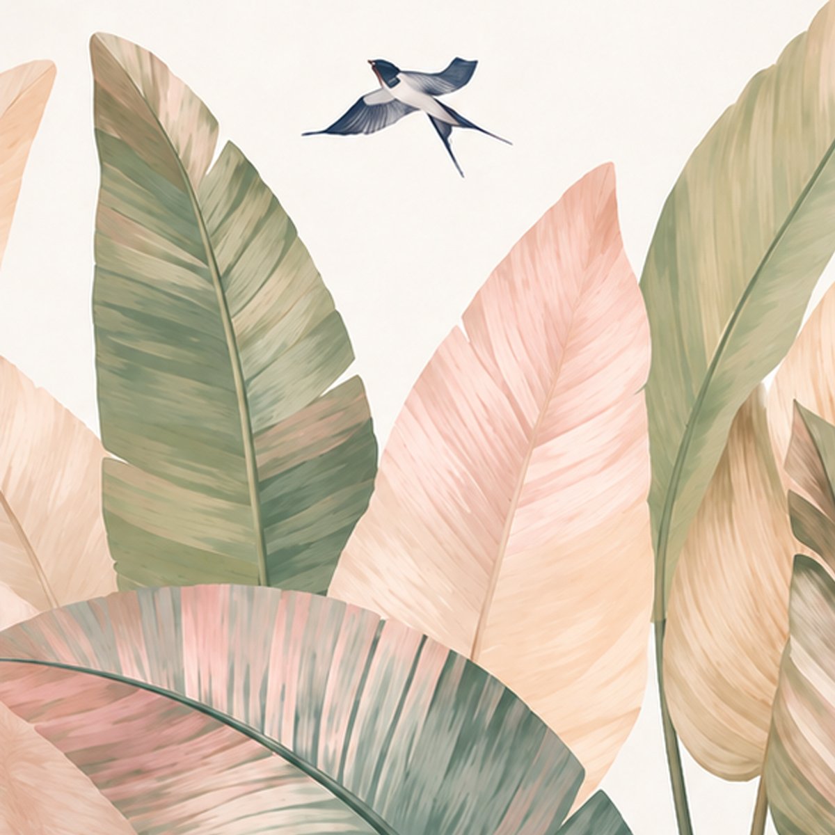 Pastel Tropical Banana Leaves Wallpaper | Soft Botanical Wall Mural thumb 3