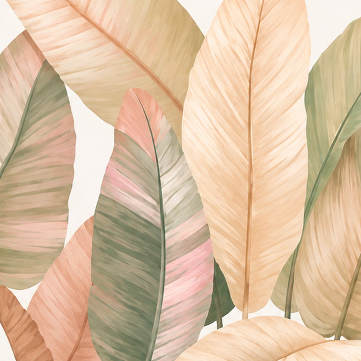 Pastel Tropical Banana Leaves Wallpaper | Soft Botanical Wall Mural thumb 4