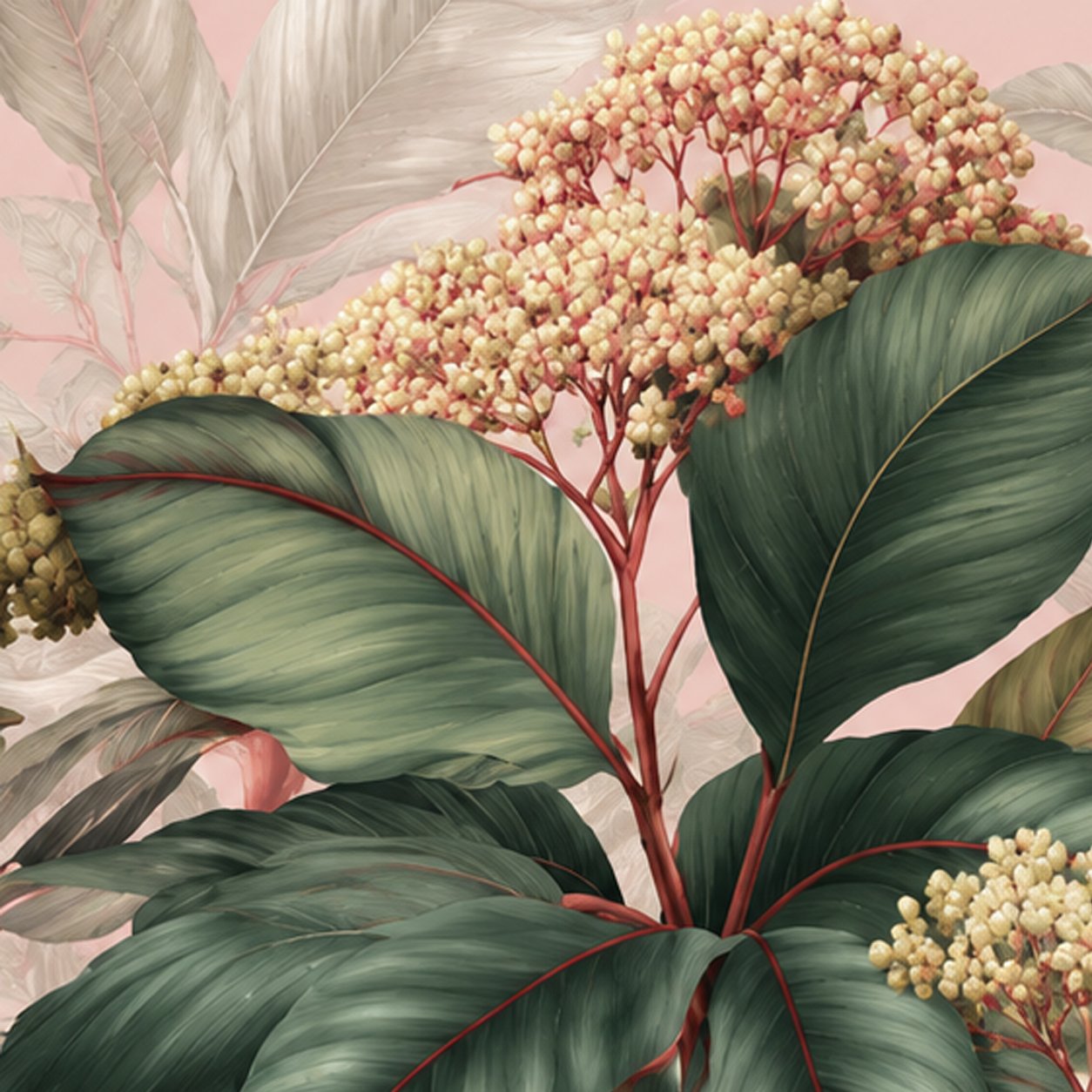 Blush Pink Tropical Botanical Wallpaper | Premium Leaf Wall Mural thumb 2