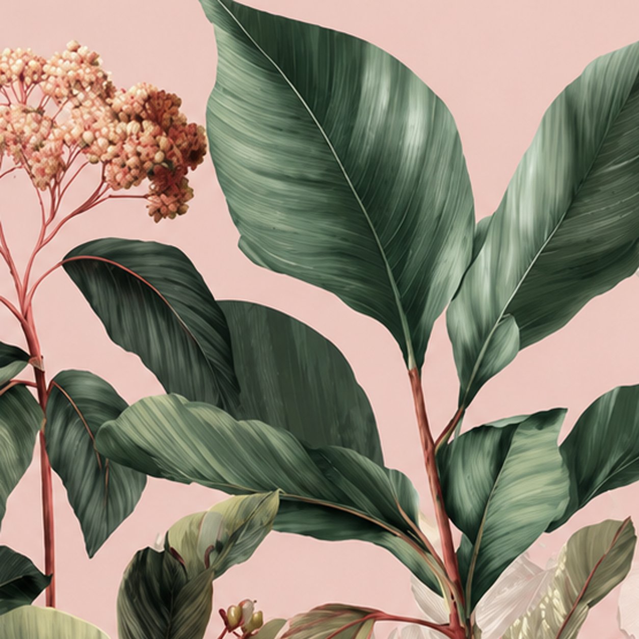 Blush Pink Tropical Botanical Wallpaper | Premium Leaf Wall Mural thumb 3