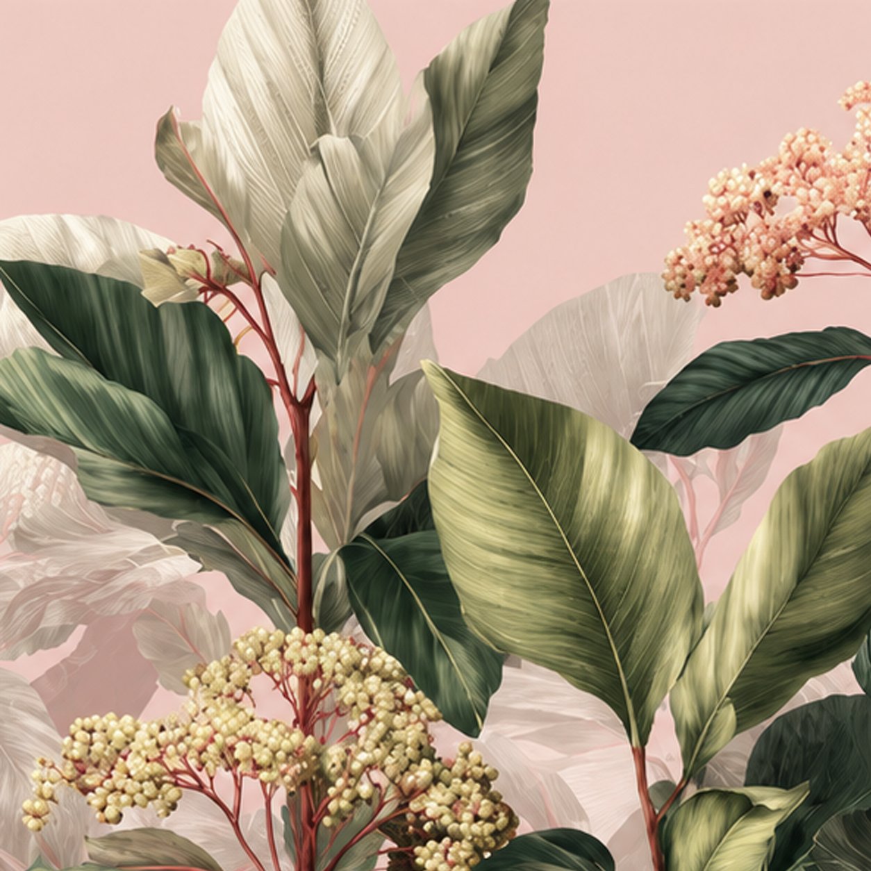 Blush Pink Tropical Botanical Wallpaper | Premium Leaf Wall Mural thumb 4