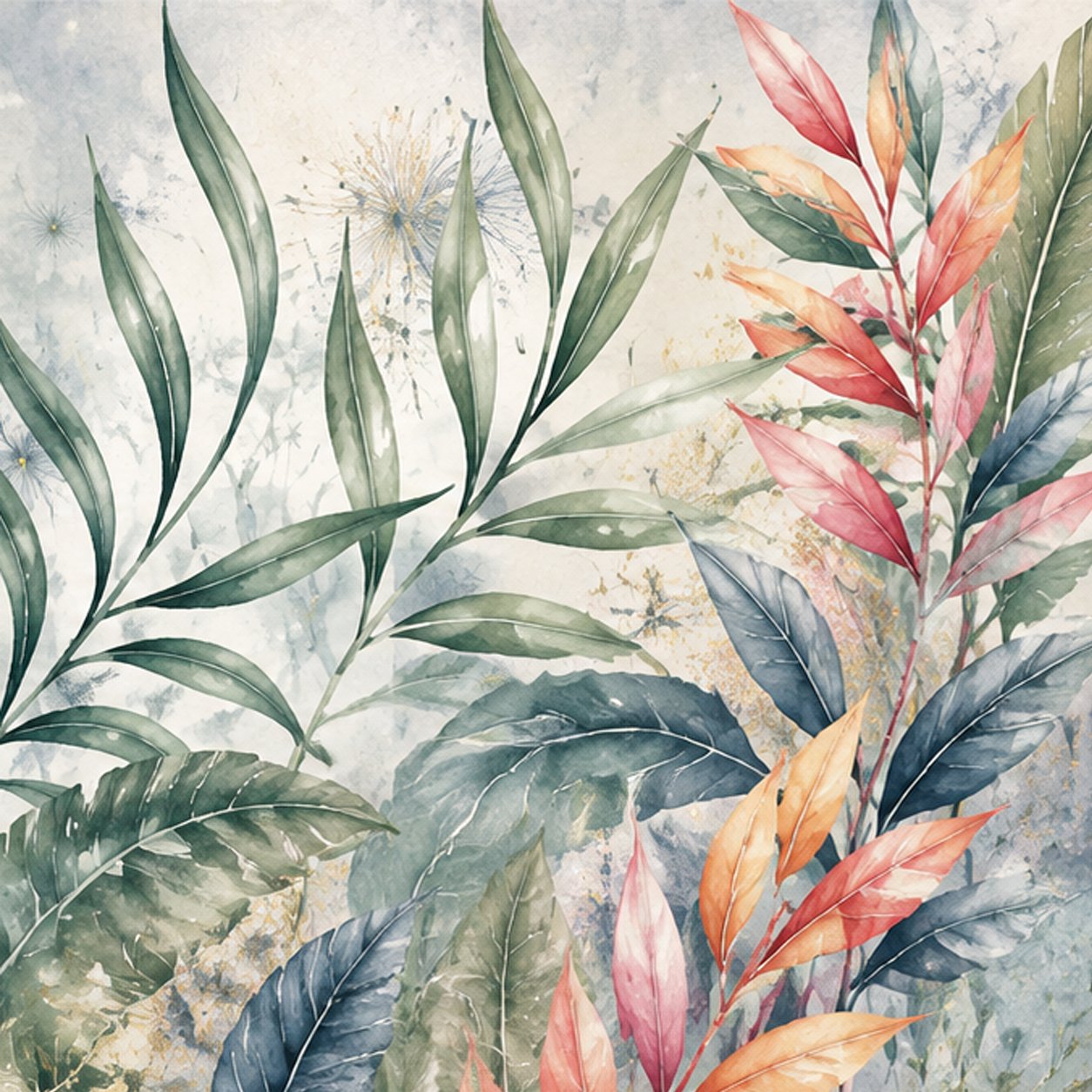 Watercolor Tropical Botanical Wallpaper | Luxury Floral Leaf Wall Mural thumb 2
