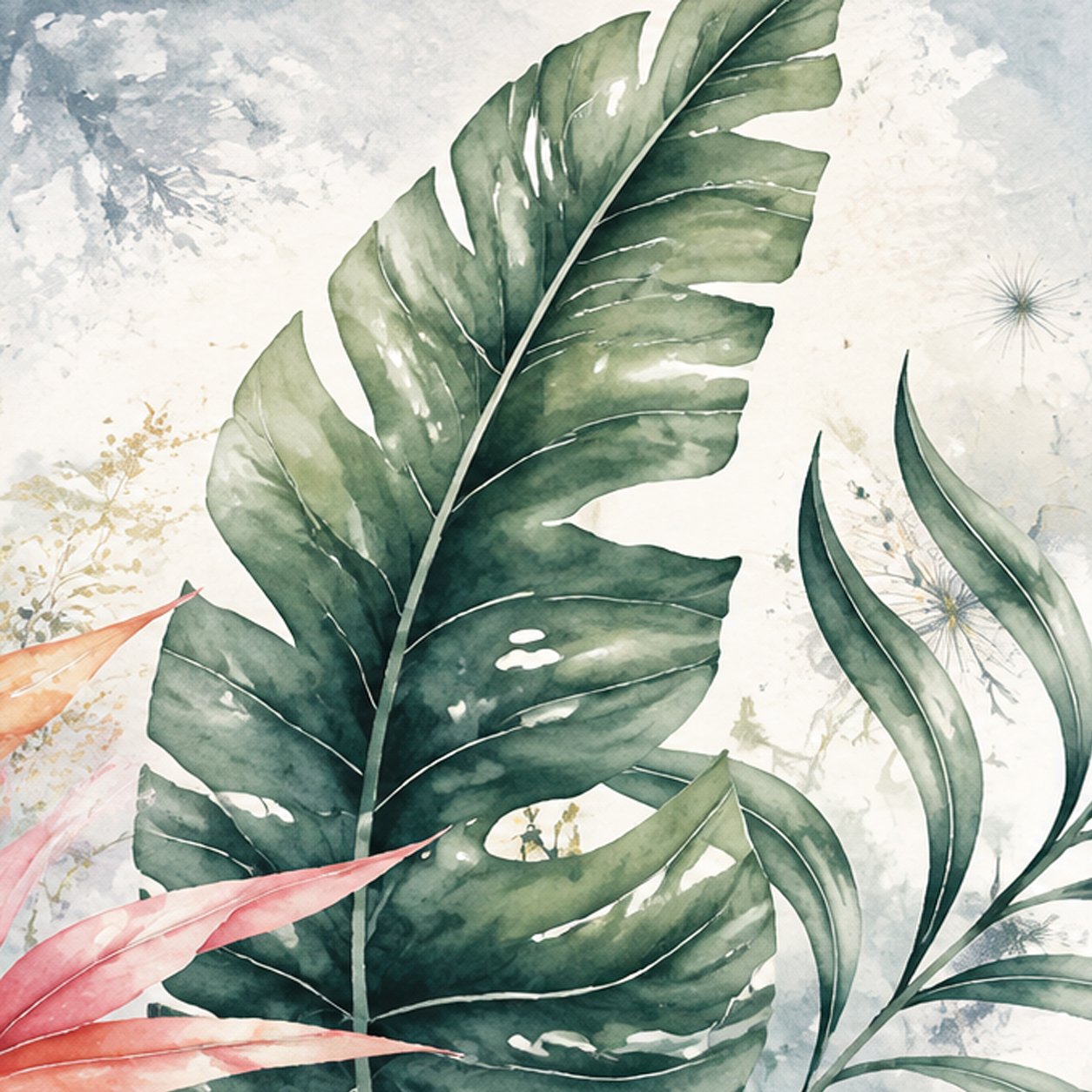 Watercolor Tropical Botanical Wallpaper | Luxury Floral Leaf Wall Mural thumb 3